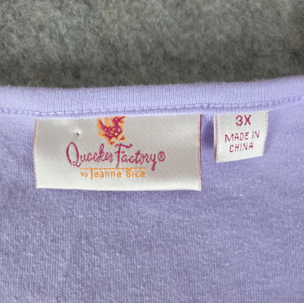 Quacker Factory Sz 3Xl Lavender T-Shirt with Floral & Butterfly Embroidery - Picture 3 of 6